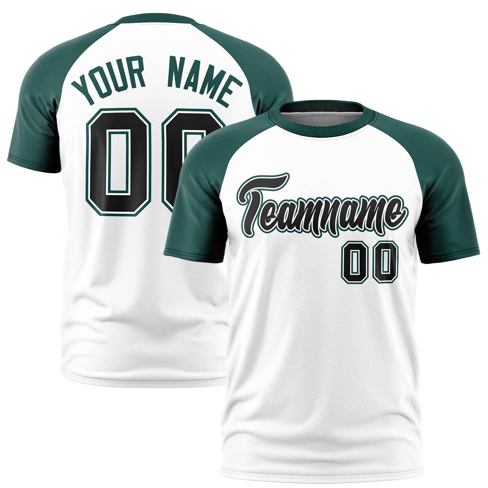 Custom White Midnight Green Raglan Sleeves Performance T-Shirt