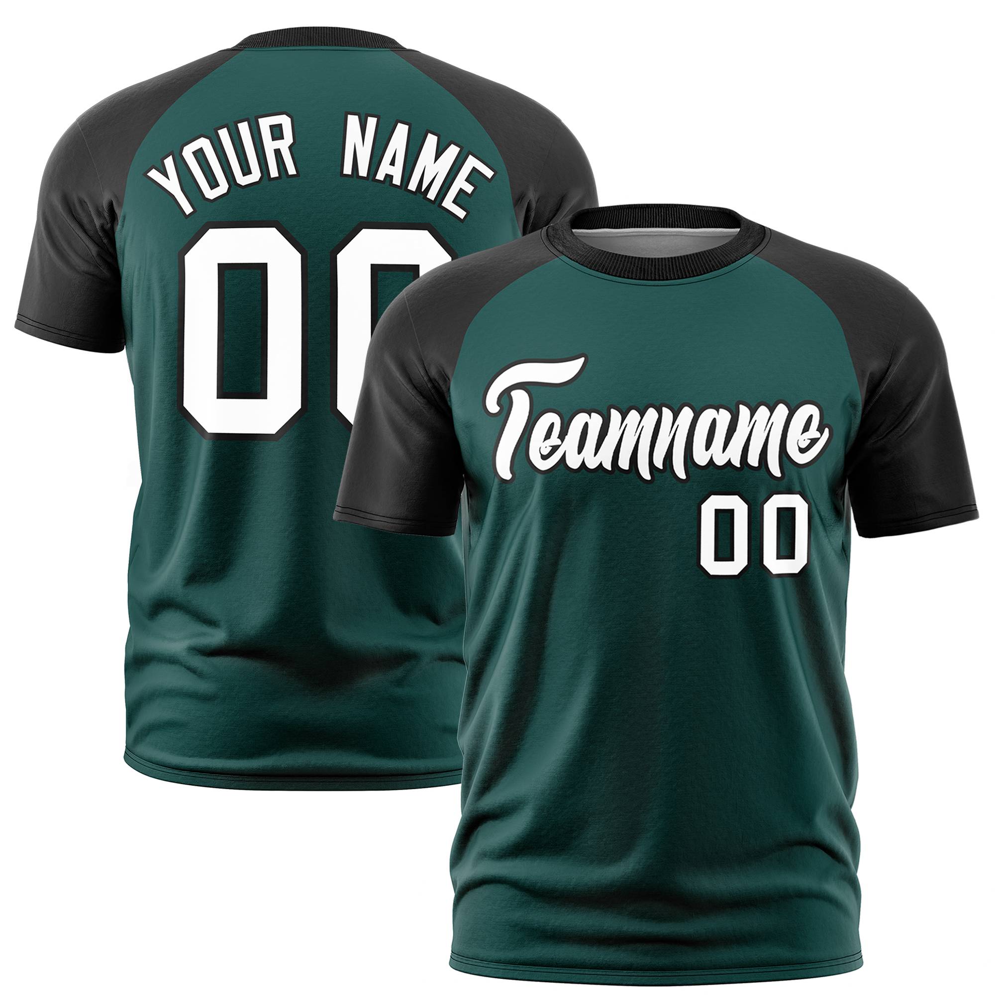 Custom Midnight Green Black Raglan Sleeves Performance T-Shirt