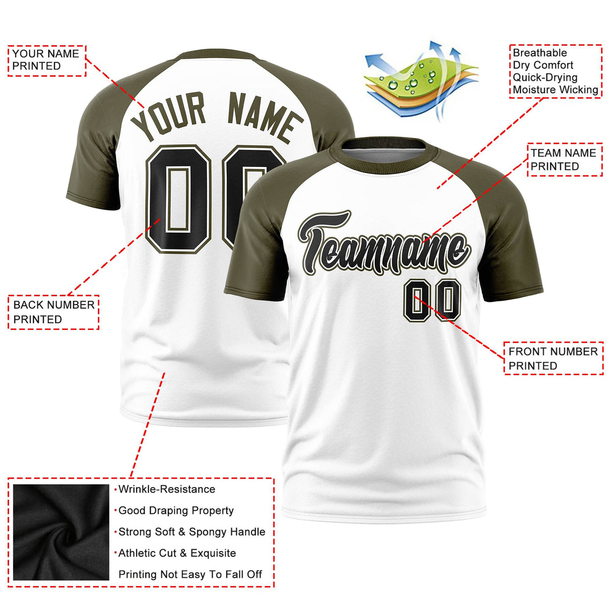 Custom White Olive Raglan Sleeves Performance T-Shirt