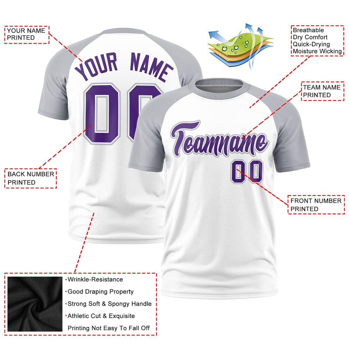 Custom White Gray Raglan Sleeves Performance T-Shirt