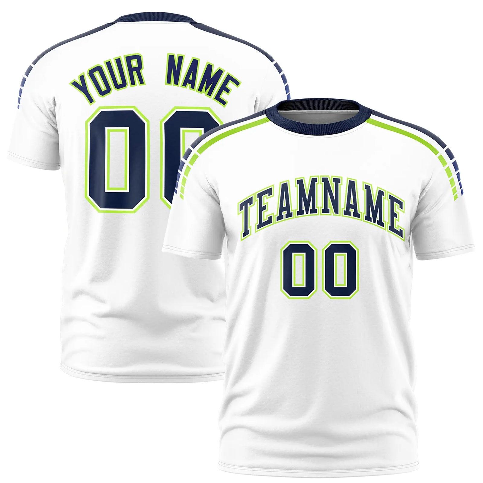 Custom White Navy-Neon Green Performance T-Shirt