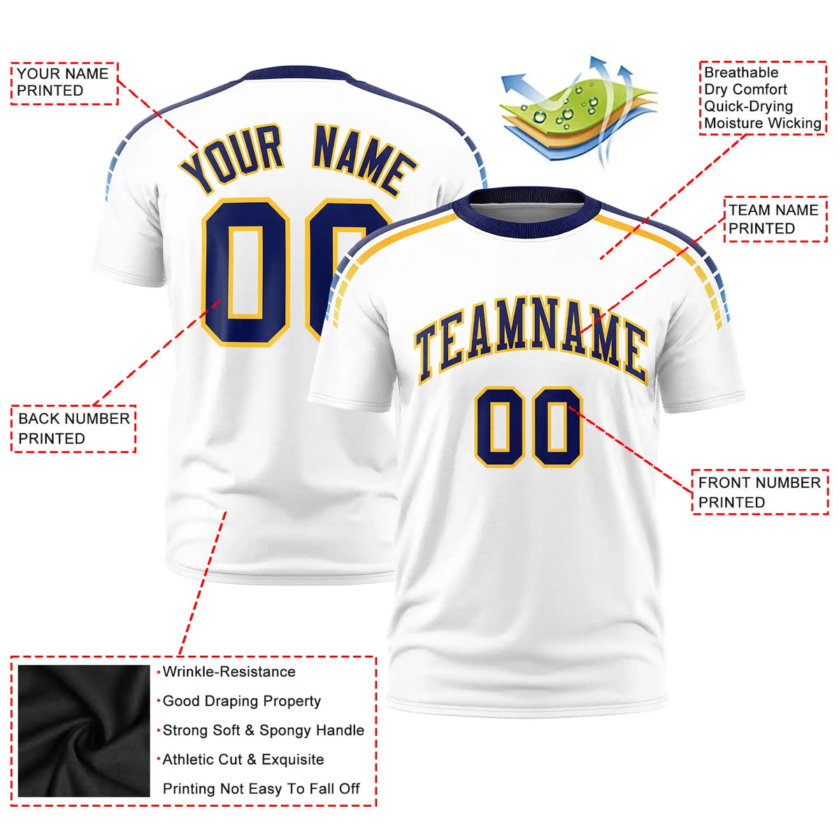 Custom White Navy-Gold01 Performance T-Shirt