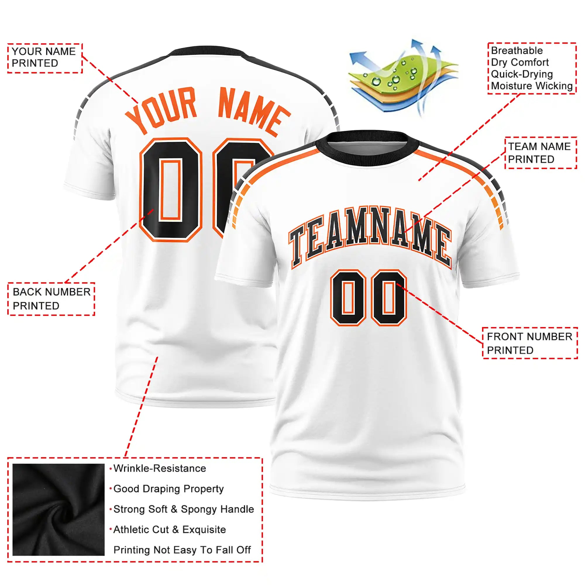 Custom White Black-Orange Performance T-Shirt