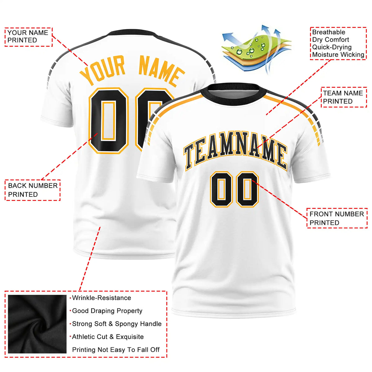 Custom White Black-Yellow Performance T-Shirt