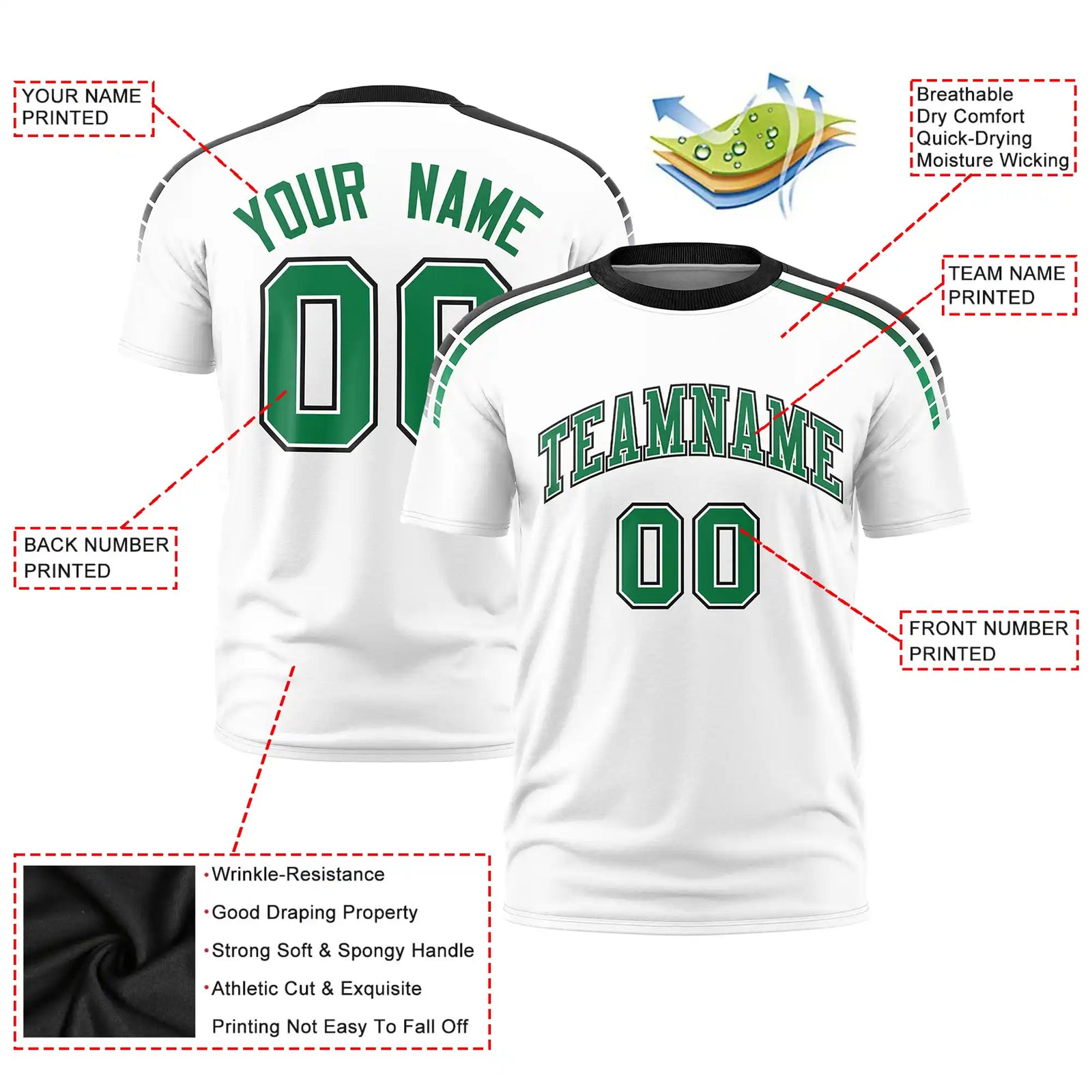 Custom White Black-Kelly Green Performance T-Shirt