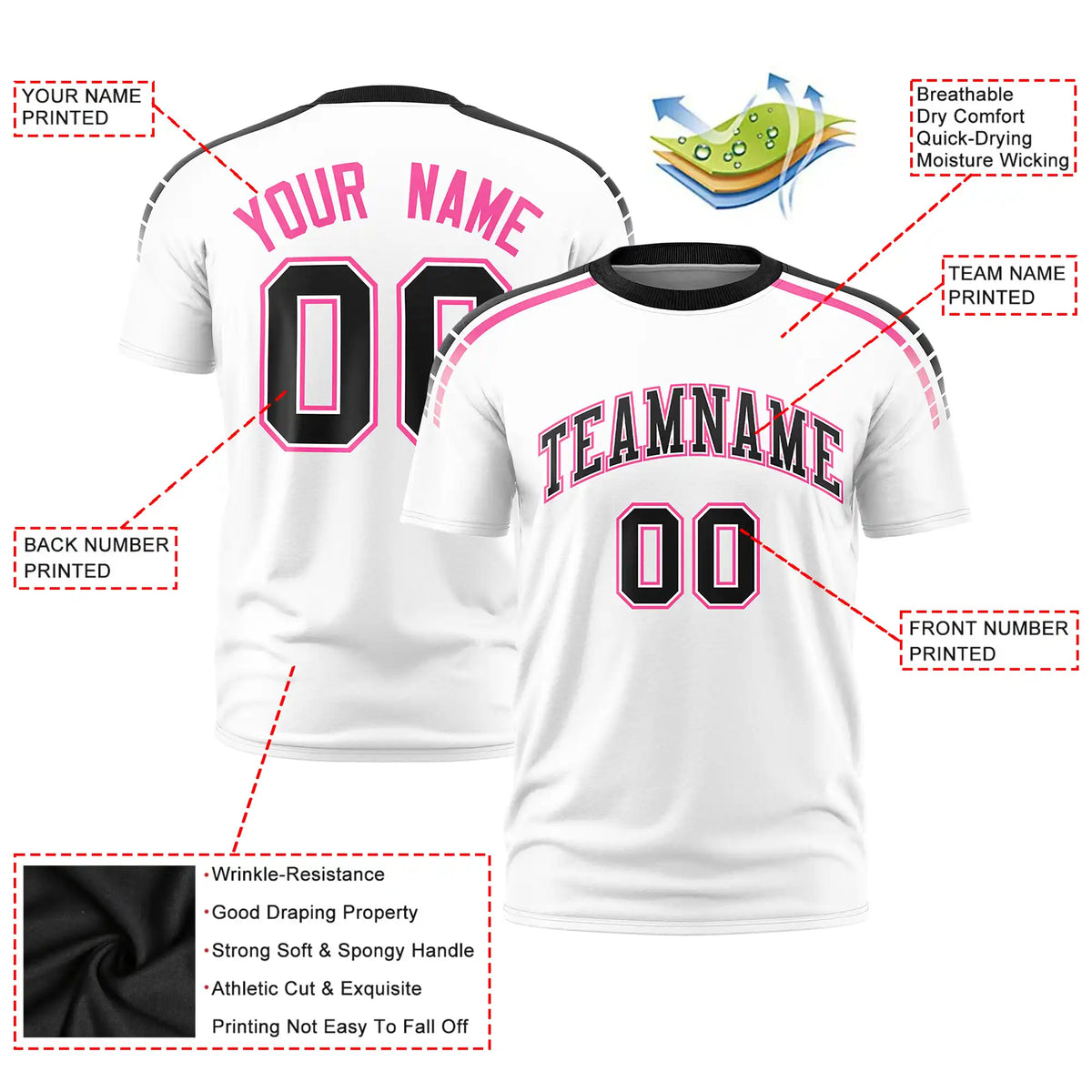 Custom White Black-Pink Performance T-Shirt