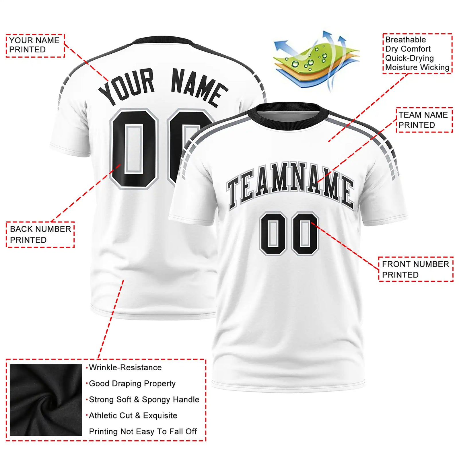 Custom White Black-Gray Performance T-Shirt