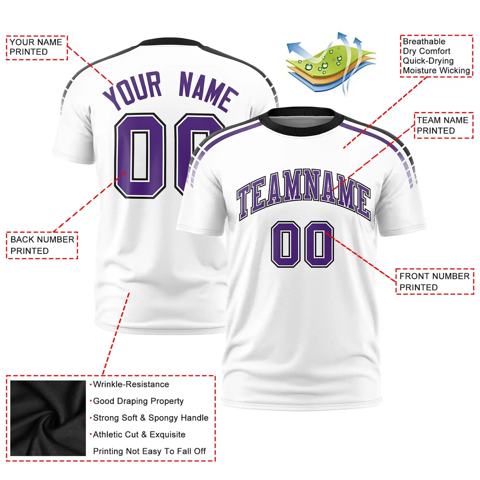 Custom White Black-Purple Performance T-Shirt