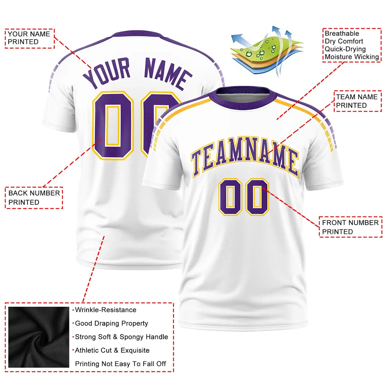 Custom White Purple-Gold01 Performance T-Shirt