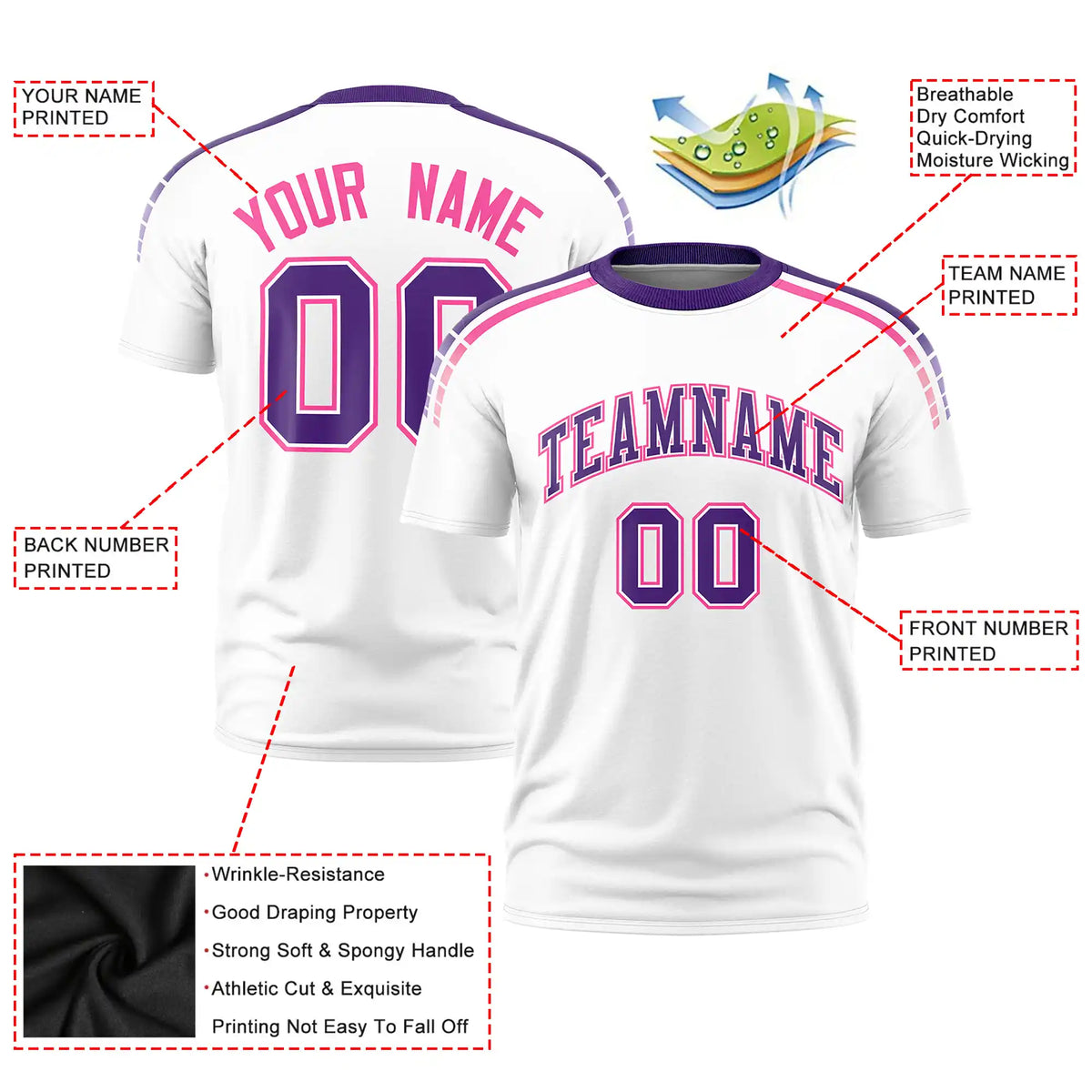 Custom White Purple-Pink Performance T-Shirt