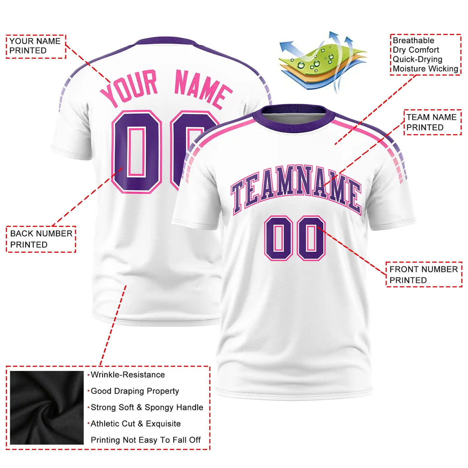 Custom White Purple-Pink Performance T-Shirt