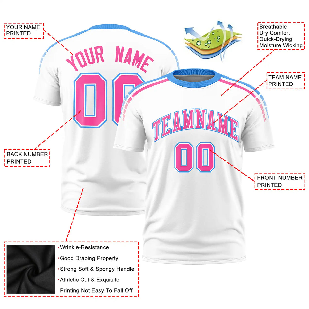 Custom White Powder Blue-Pink Performance T-Shirt