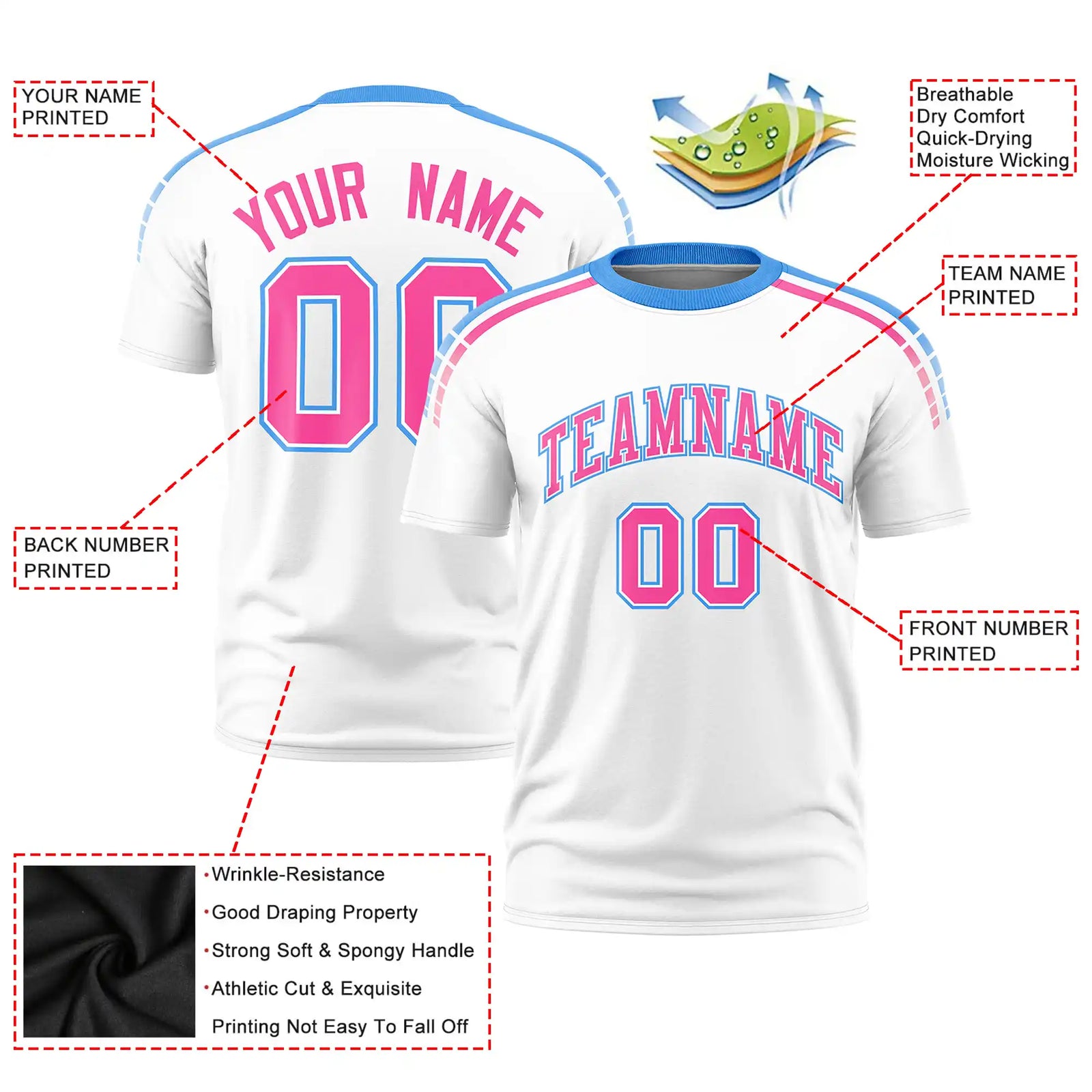 Custom White Powder Blue-Pink Performance T-Shirt