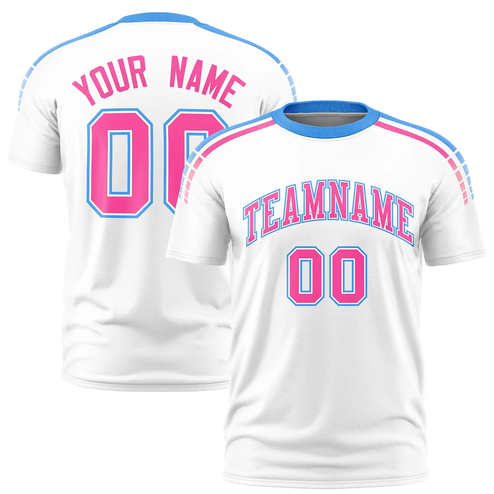 Custom White Powder Blue-Pink Performance T-Shirt