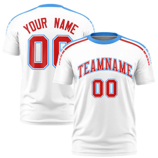 Custom White Powder Blue-Red Performance T-Shirt - Style 1