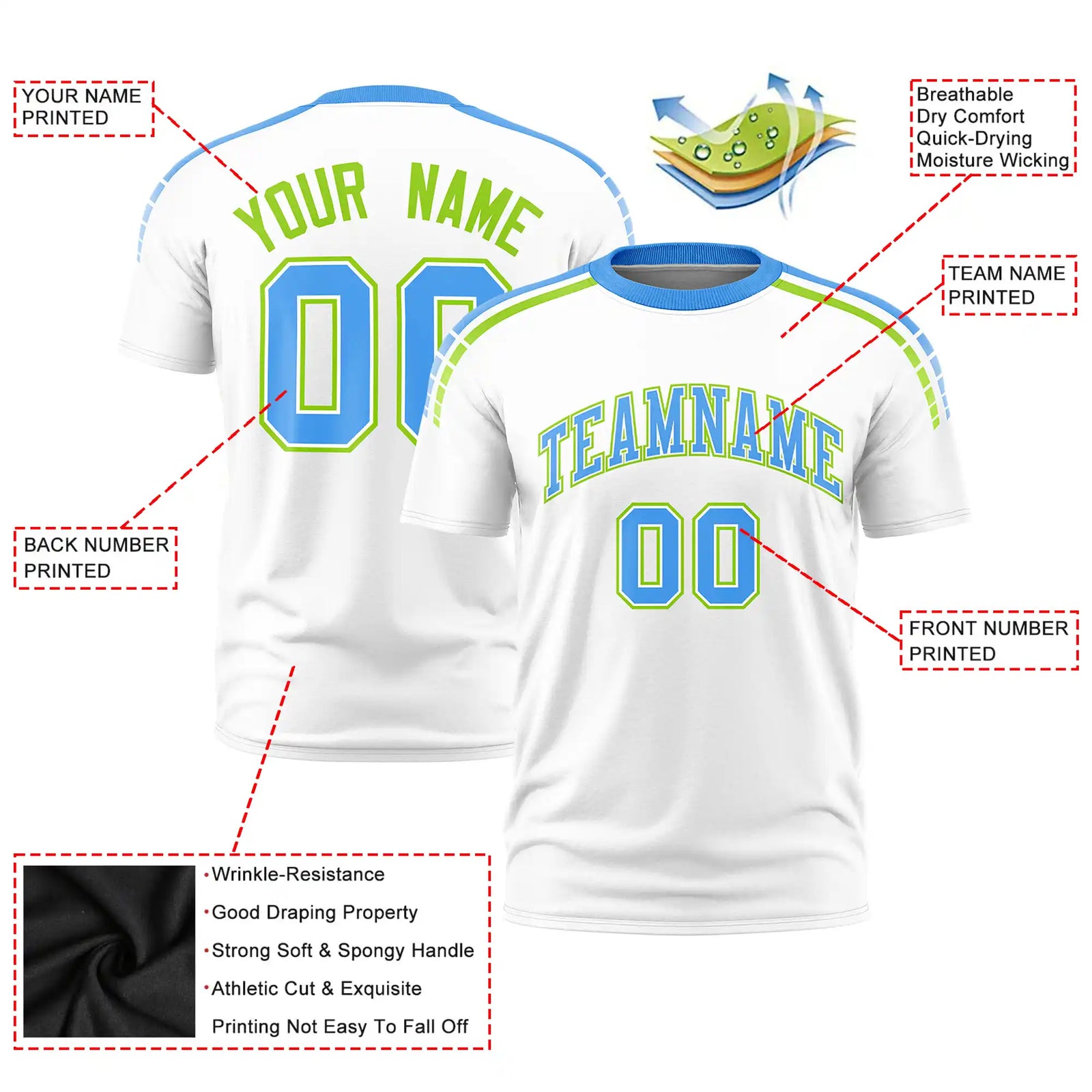 Custom White Powder Blue-Neon Green Performance T-Shirt