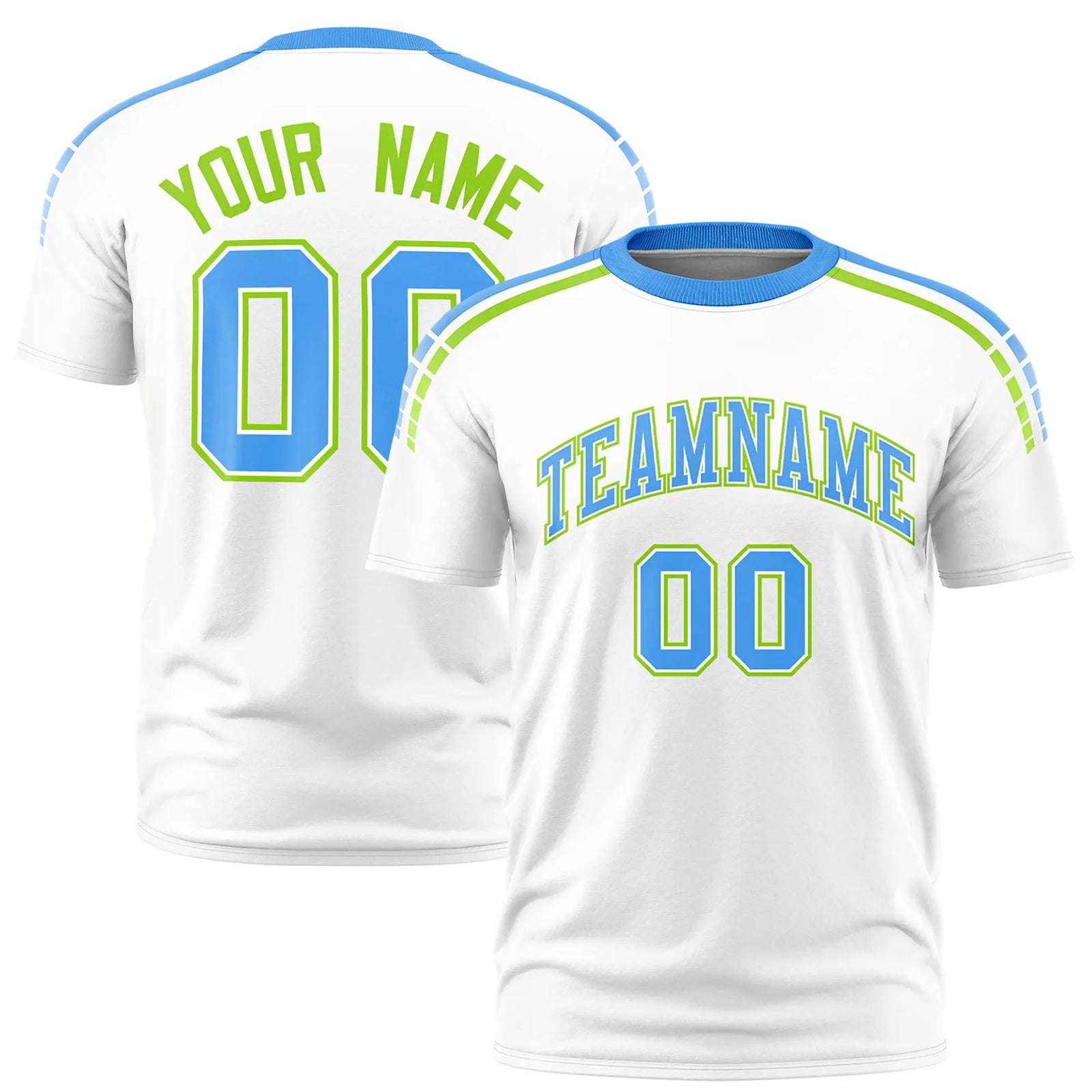 Custom White Powder Blue-Neon Green Performance T-Shirt