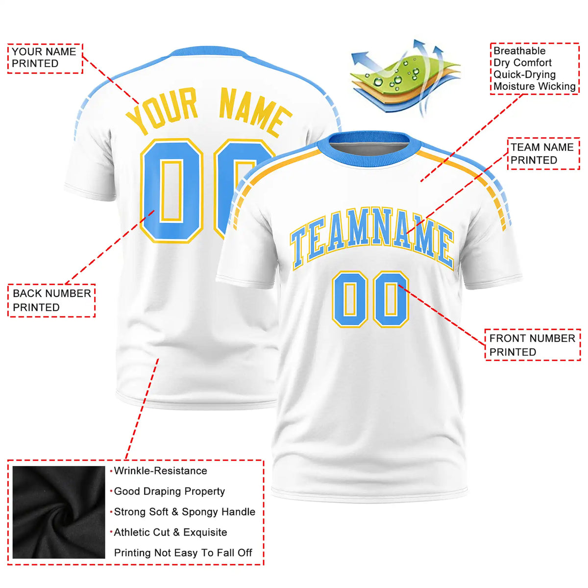 Custom White Powder Blue-Gold01 Performance T-Shirt