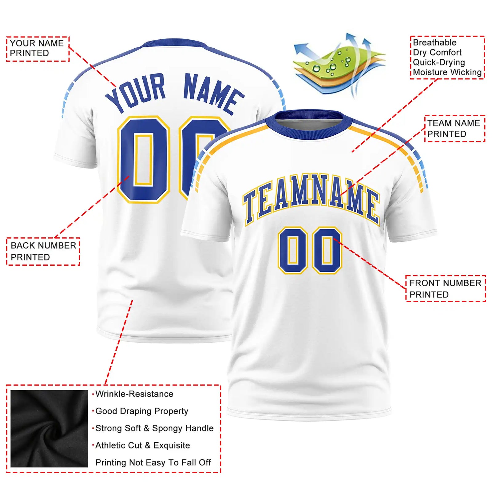 Custom White Royal Blue-Gold01 Performance T-Shirt