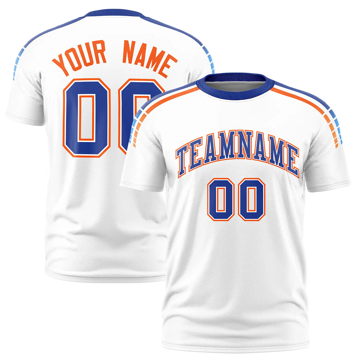 Custom White Royal Blue-Orange Performance T-Shirt