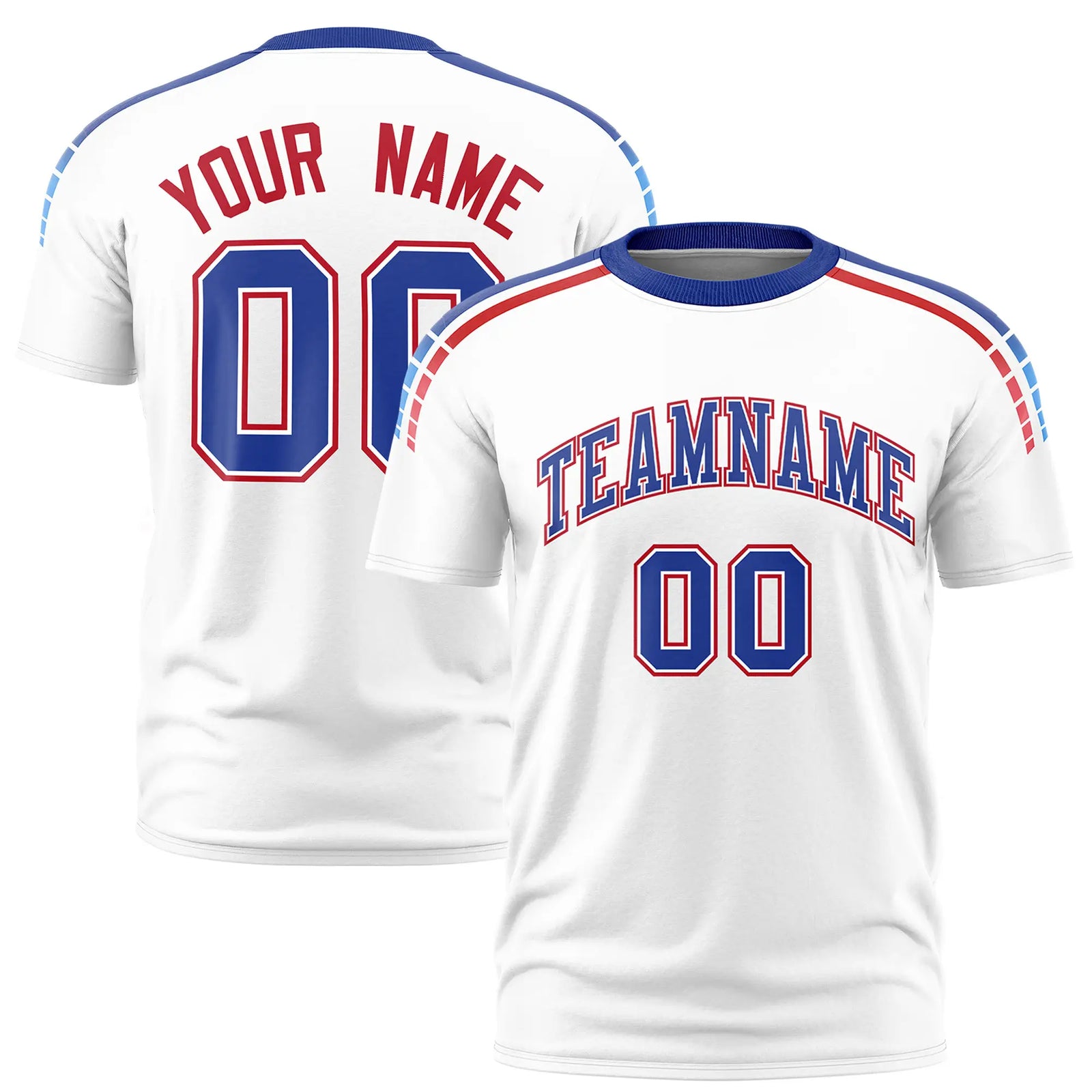 Custom White Royal Blue-Red Performance T-Shirt