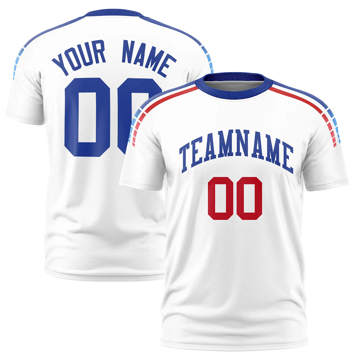 Custom White Royal Blue-Red Performance T-Shirt