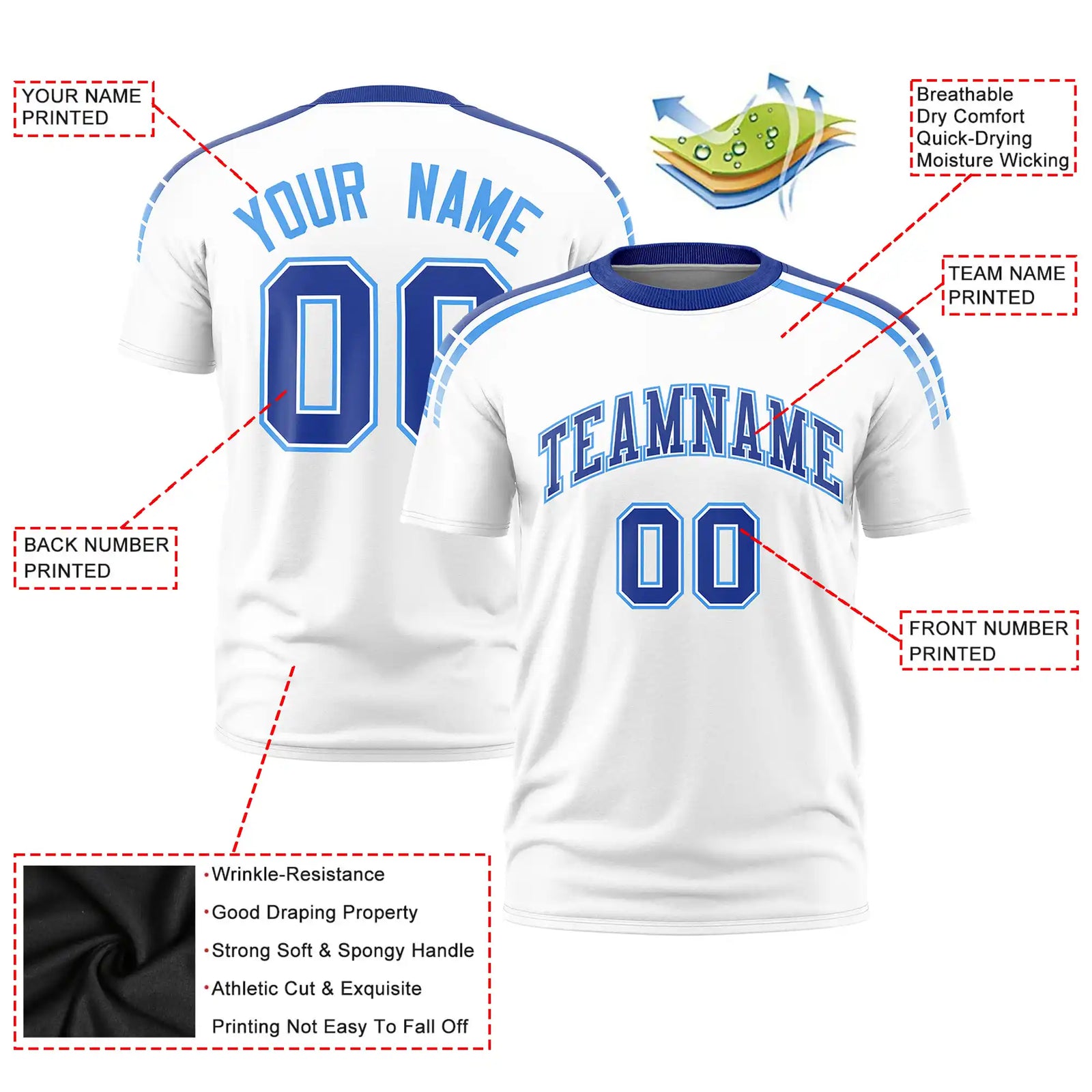 Custom White Royal Blue-Powder Blue Performance T-Shirt