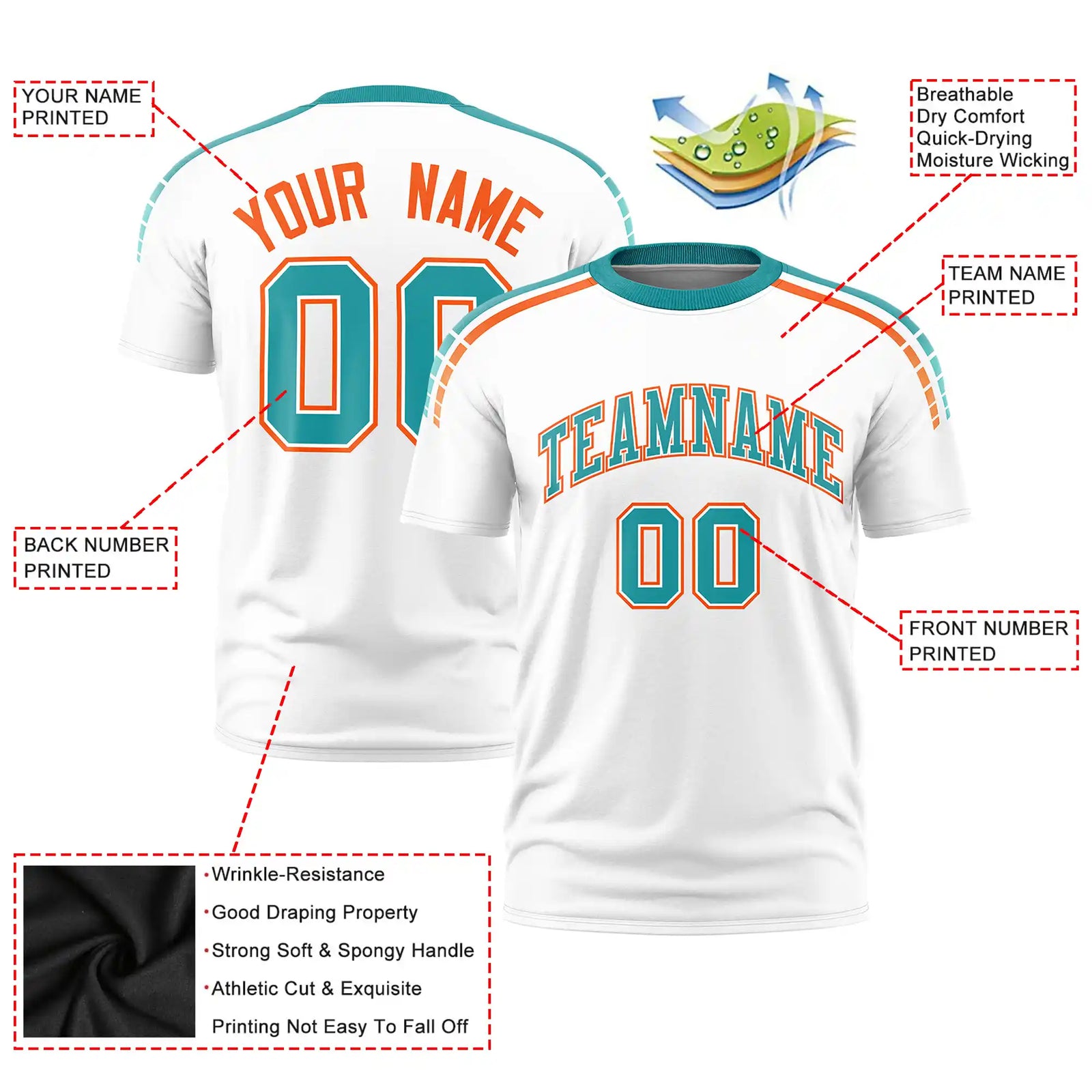 Custom White Aqua-Powder Blue Performance T-Shirt