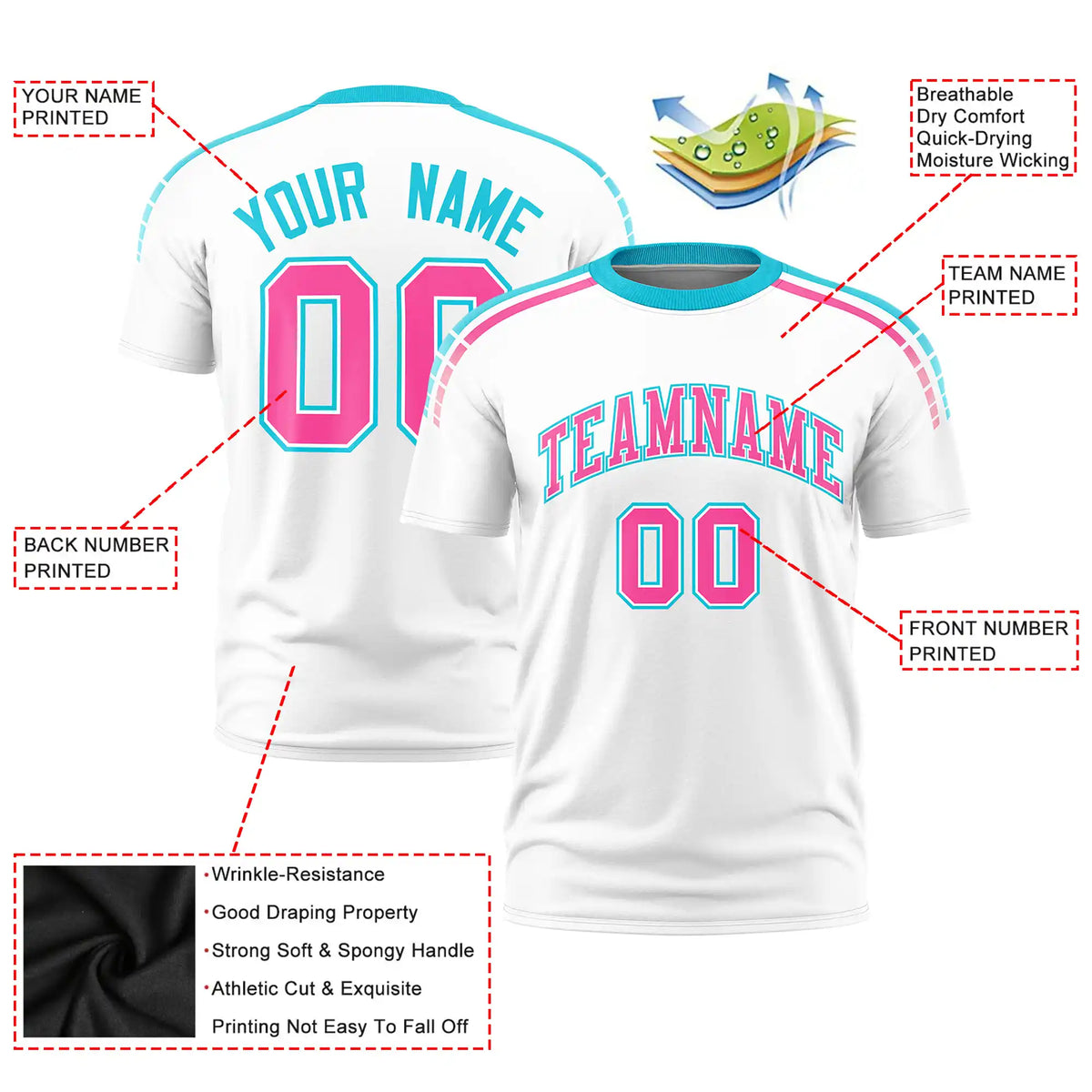Custom White Sky Blue-Pink Performance T-Shirt