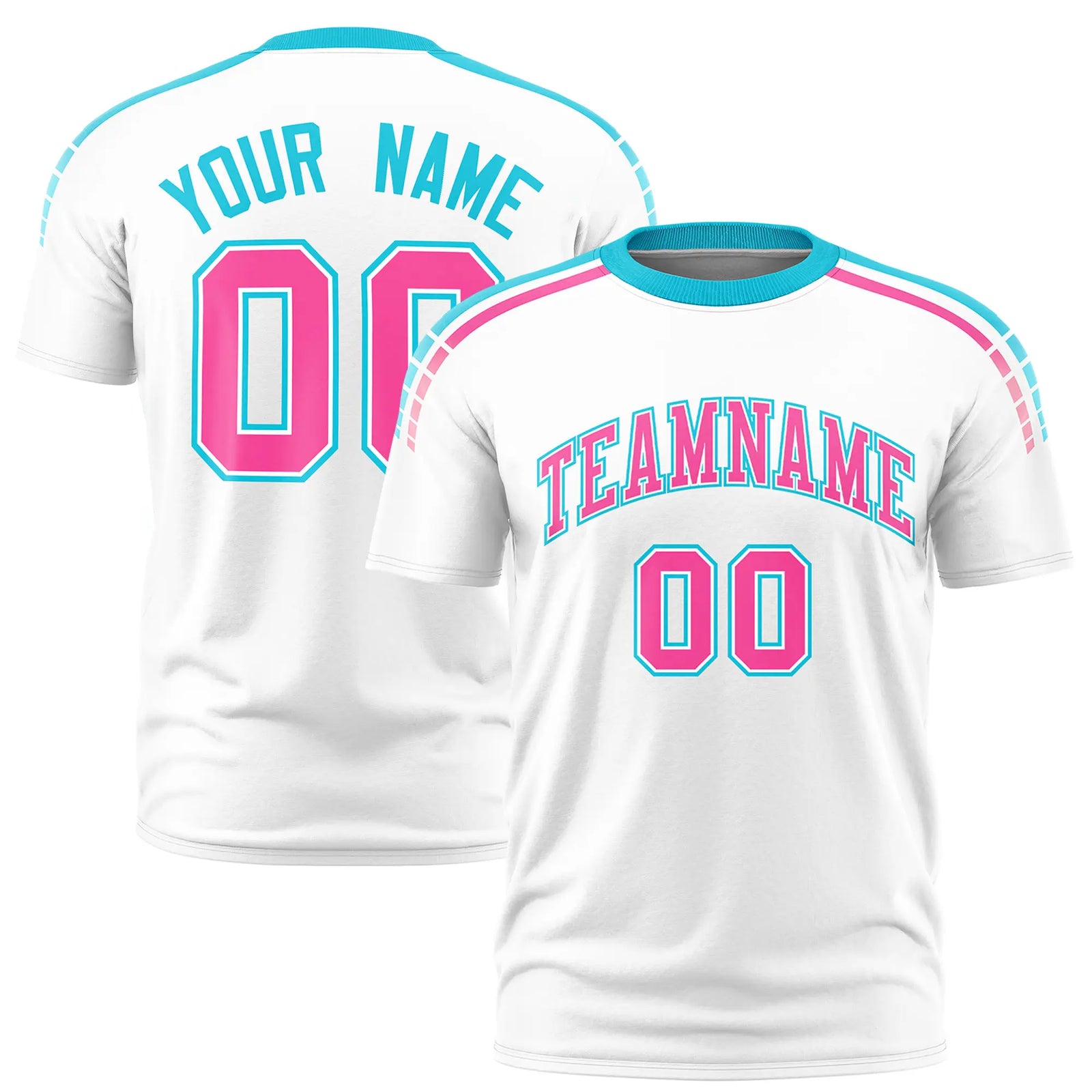 Custom White Sky Blue-Pink Performance T-Shirt