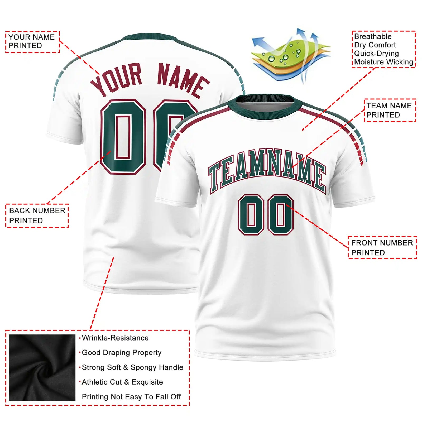 Custom White Midnight Green-Crimson Performance T-Shirt