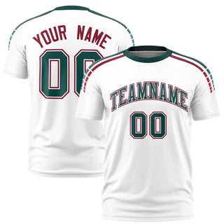 Camiseta deportiva personalizada en blanco, verde medianoche y carmesí - Estilo 1