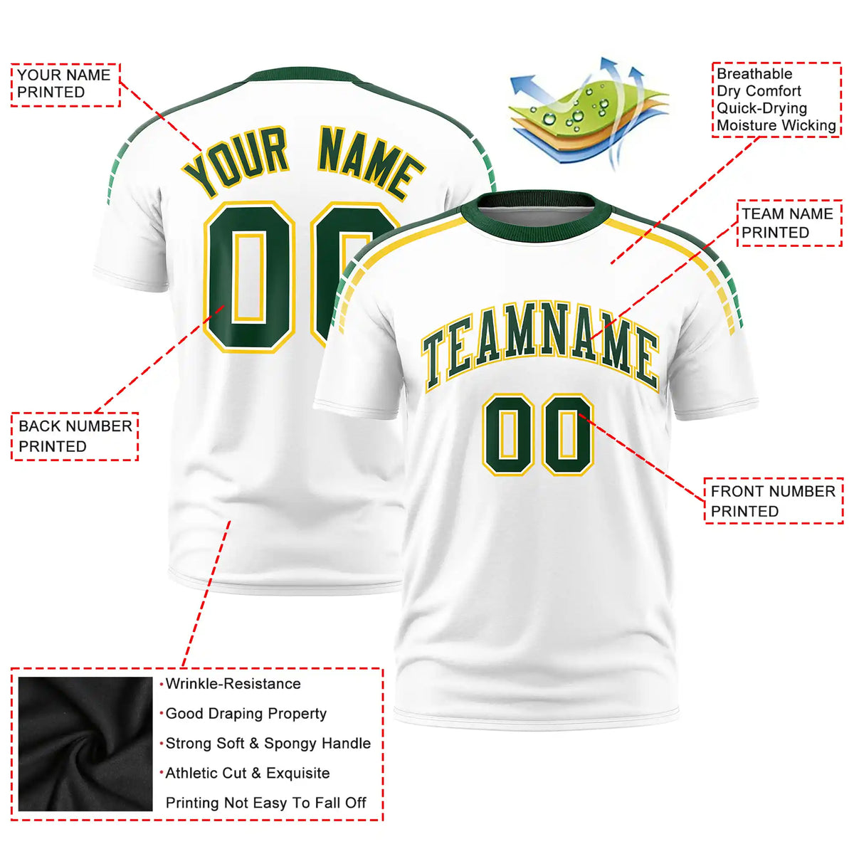Custom White Green-Gold01 Performance T-Shirt