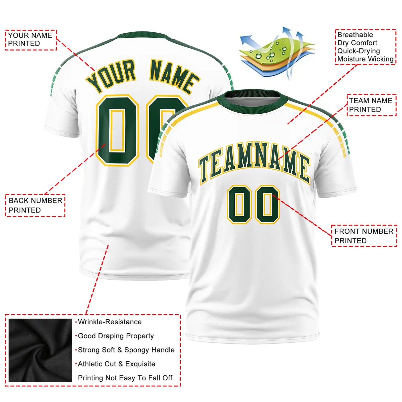 Custom White Green-Gold01 Performance T-Shirt