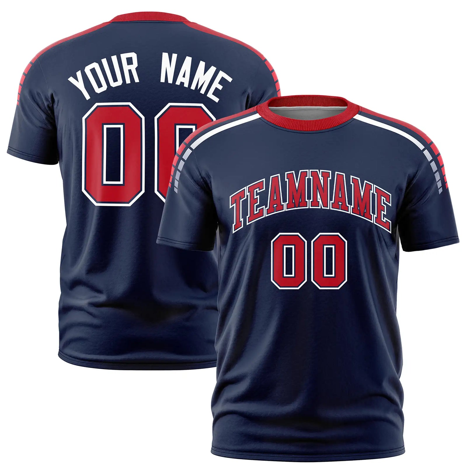 Custom Navy Red-White Performance T-Shirt