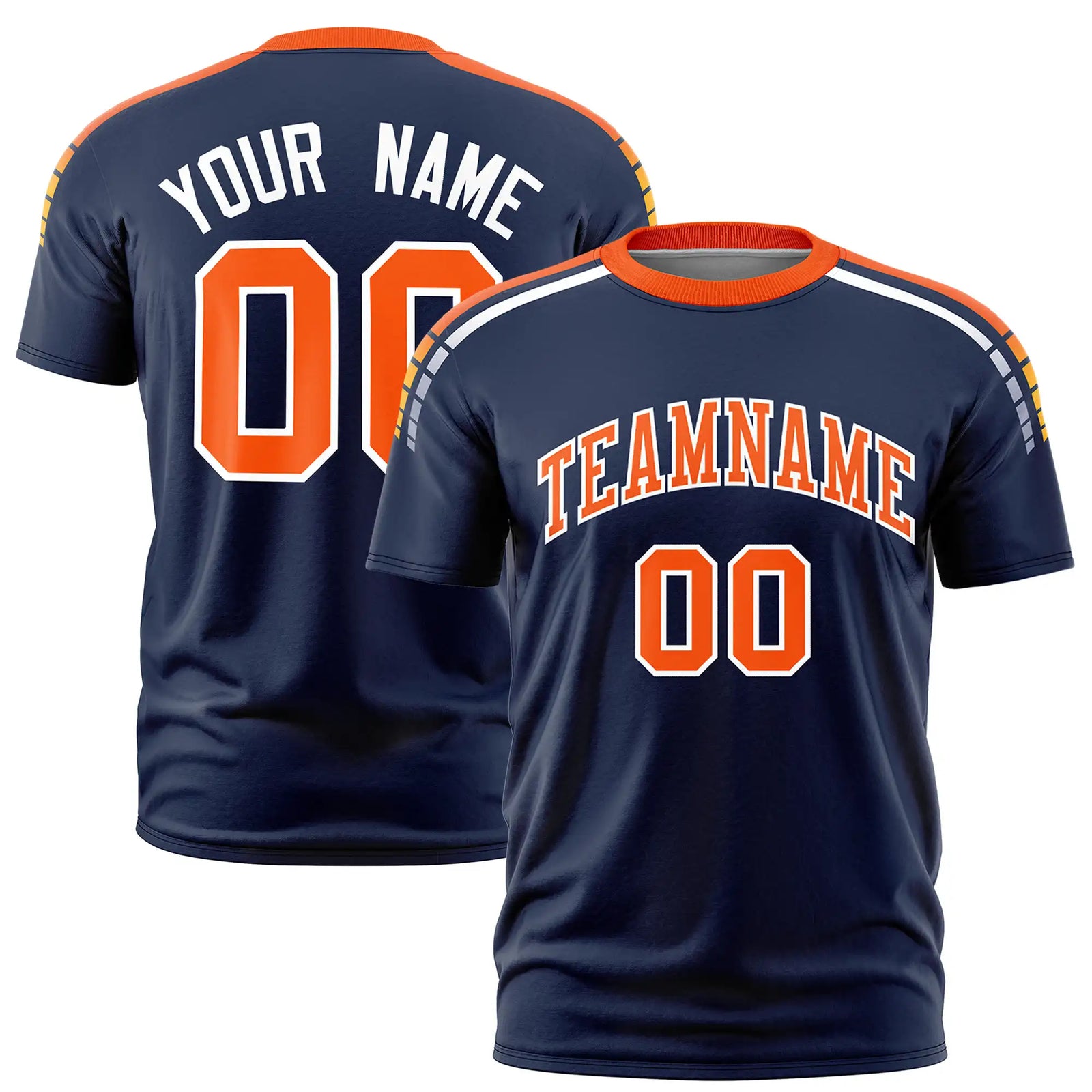 Custom Navy Orange-White Performance T-Shirt