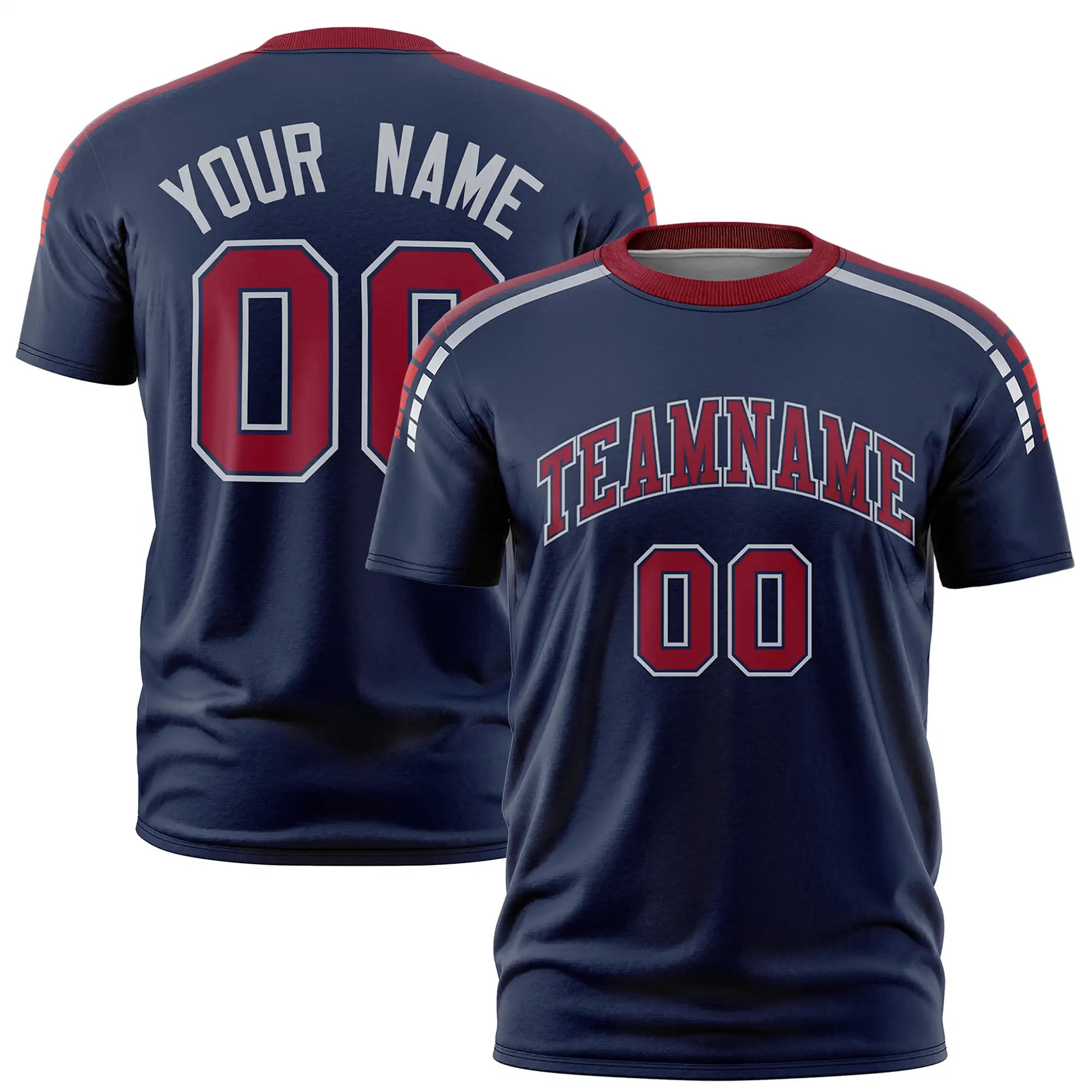 Custom Navy Crimson-Gray Performance T-Shirt