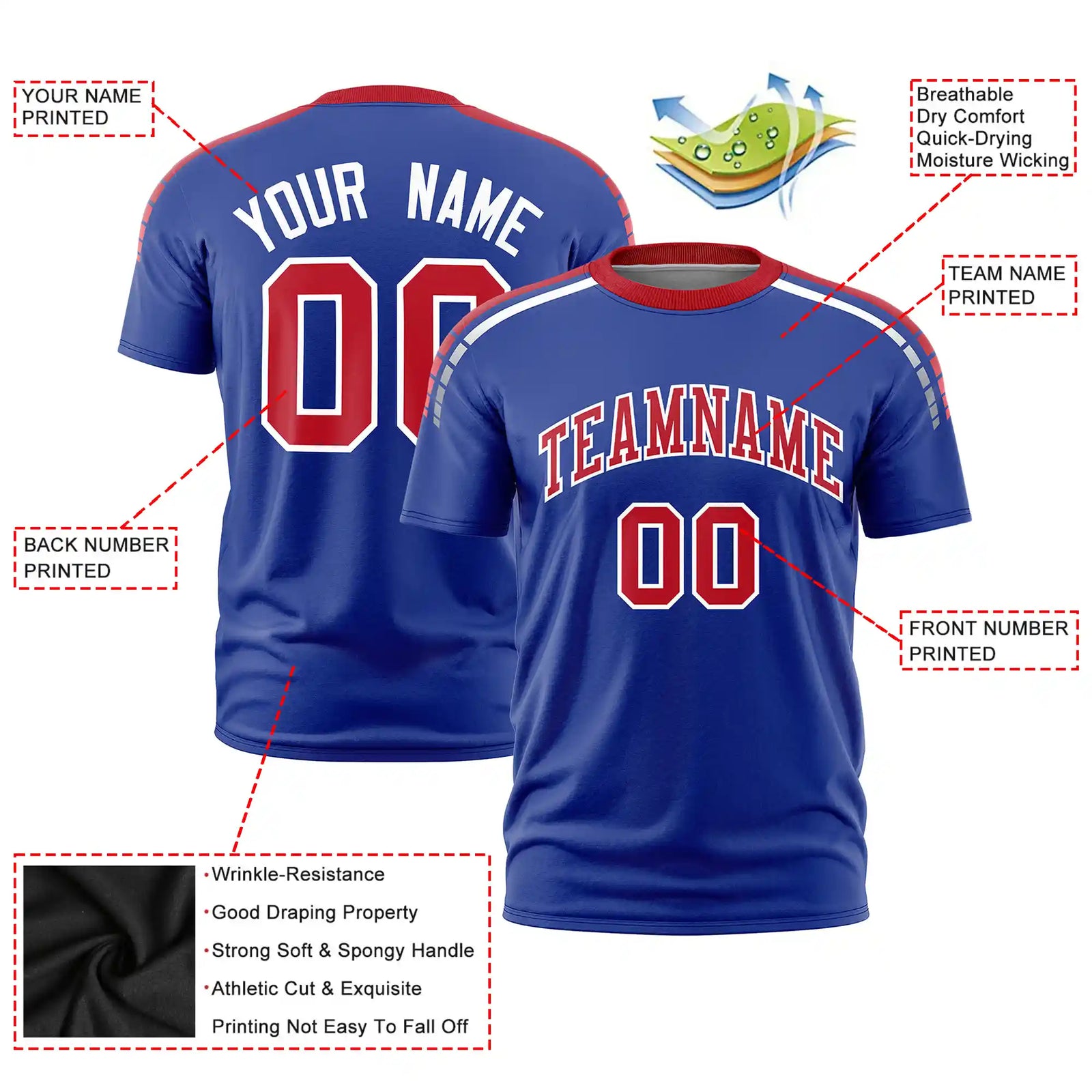 Custom Royal Blue Red-White Performance T-Shirt