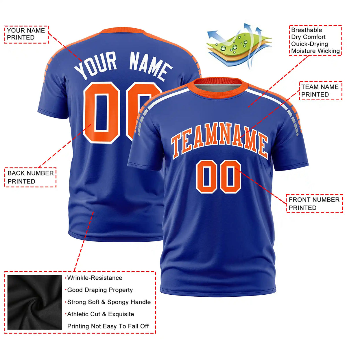 Custom Royal Blue Orange-White Performance T-Shirt