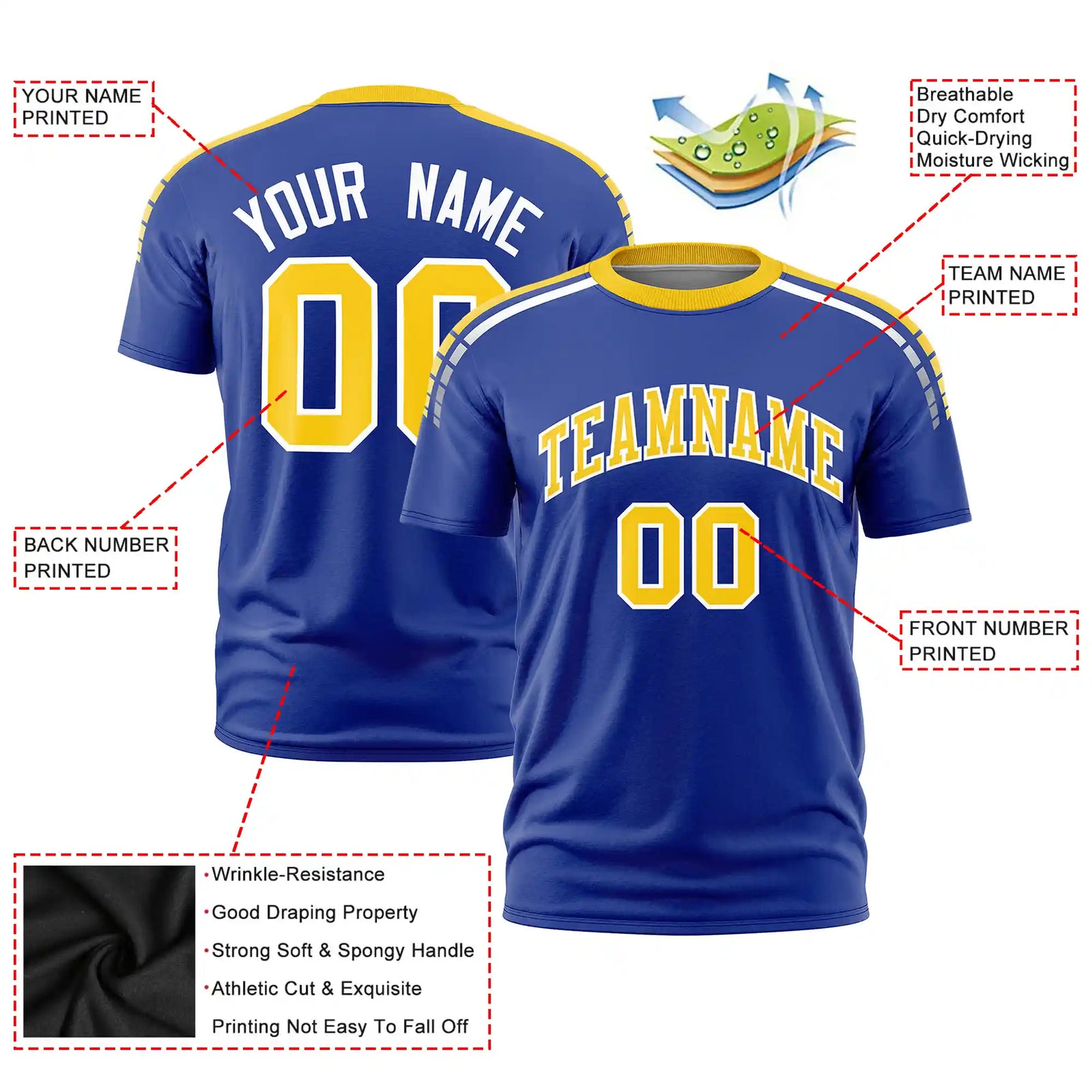 Custom Royal Blue Gold01-White Performance T-Shirt