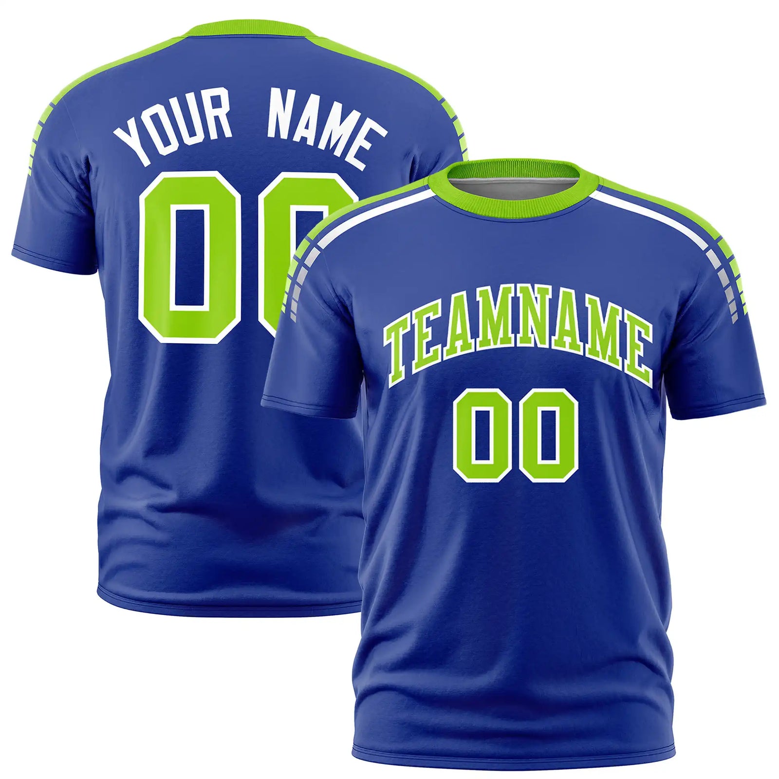 Custom Royal Blue Neon Green-White Performance T-Shirt