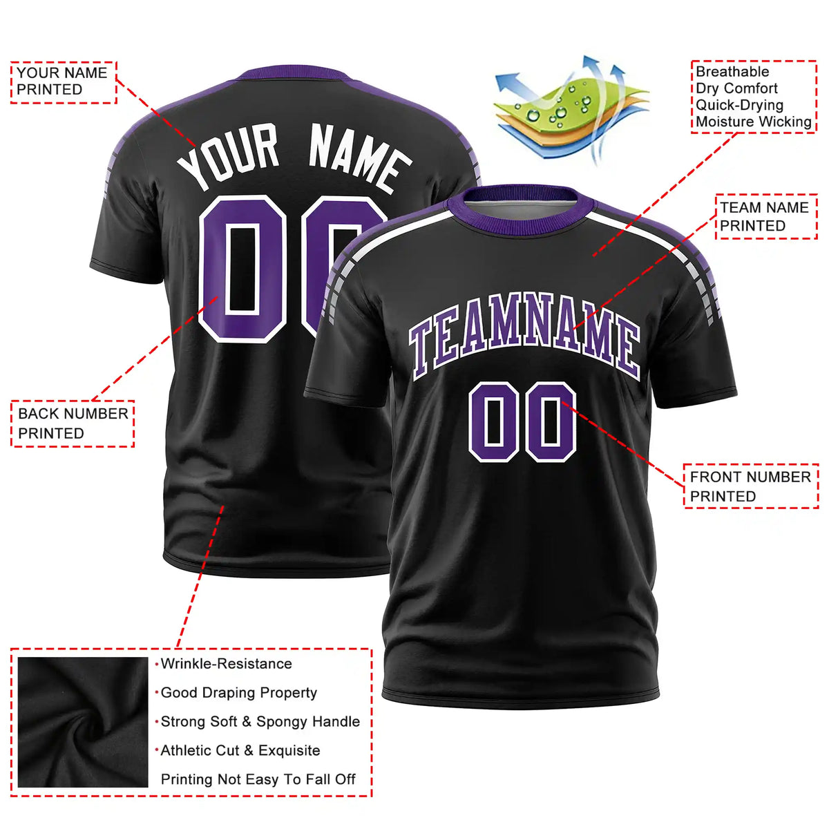 Custom Black Purple-White Performance T-Shirt