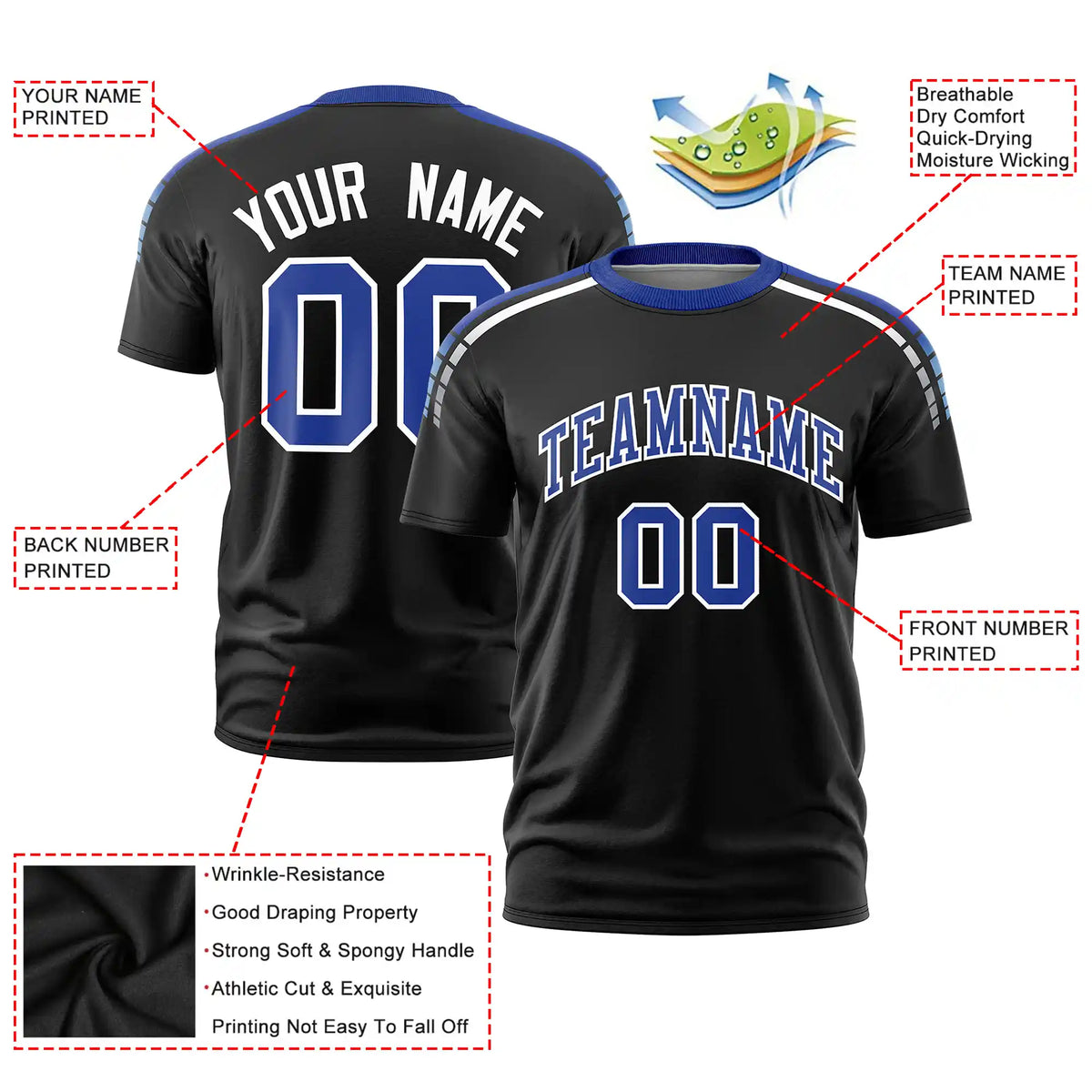 Custom Black Royal Blue-White Performance T-Shirt