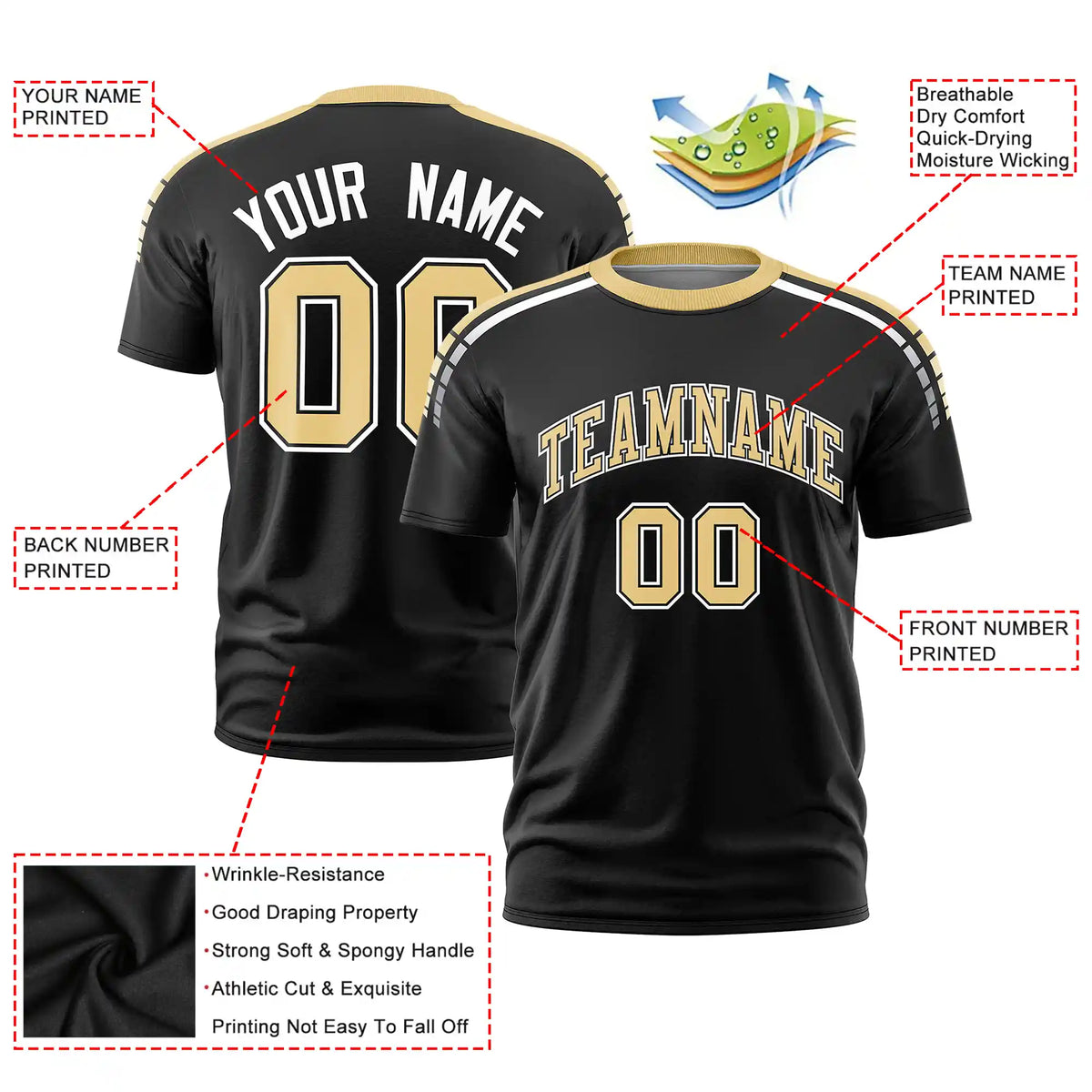 Custom Black Khaki-White Performance T-Shirt