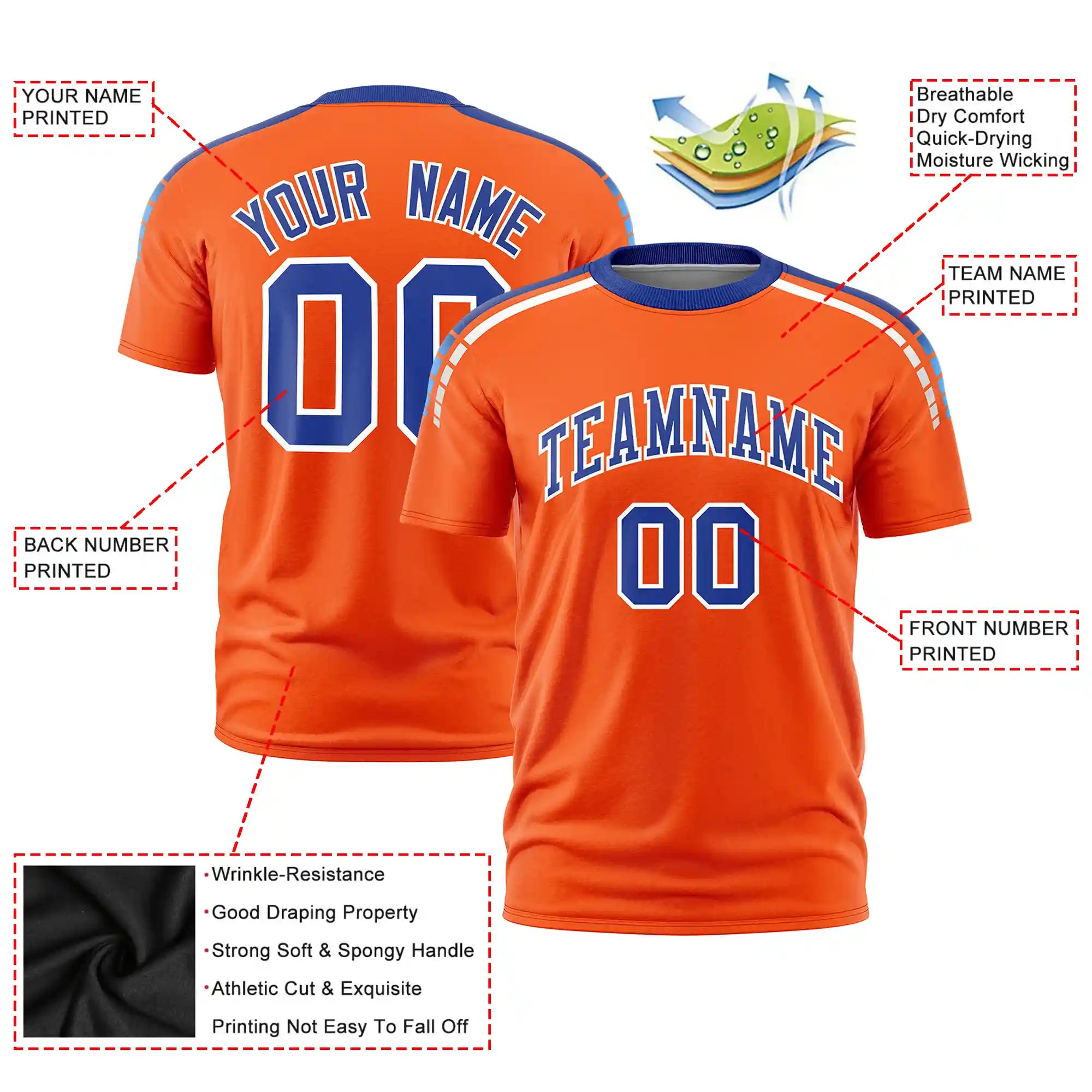 Custom Orange Royal Blue-White Performance T-Shirt