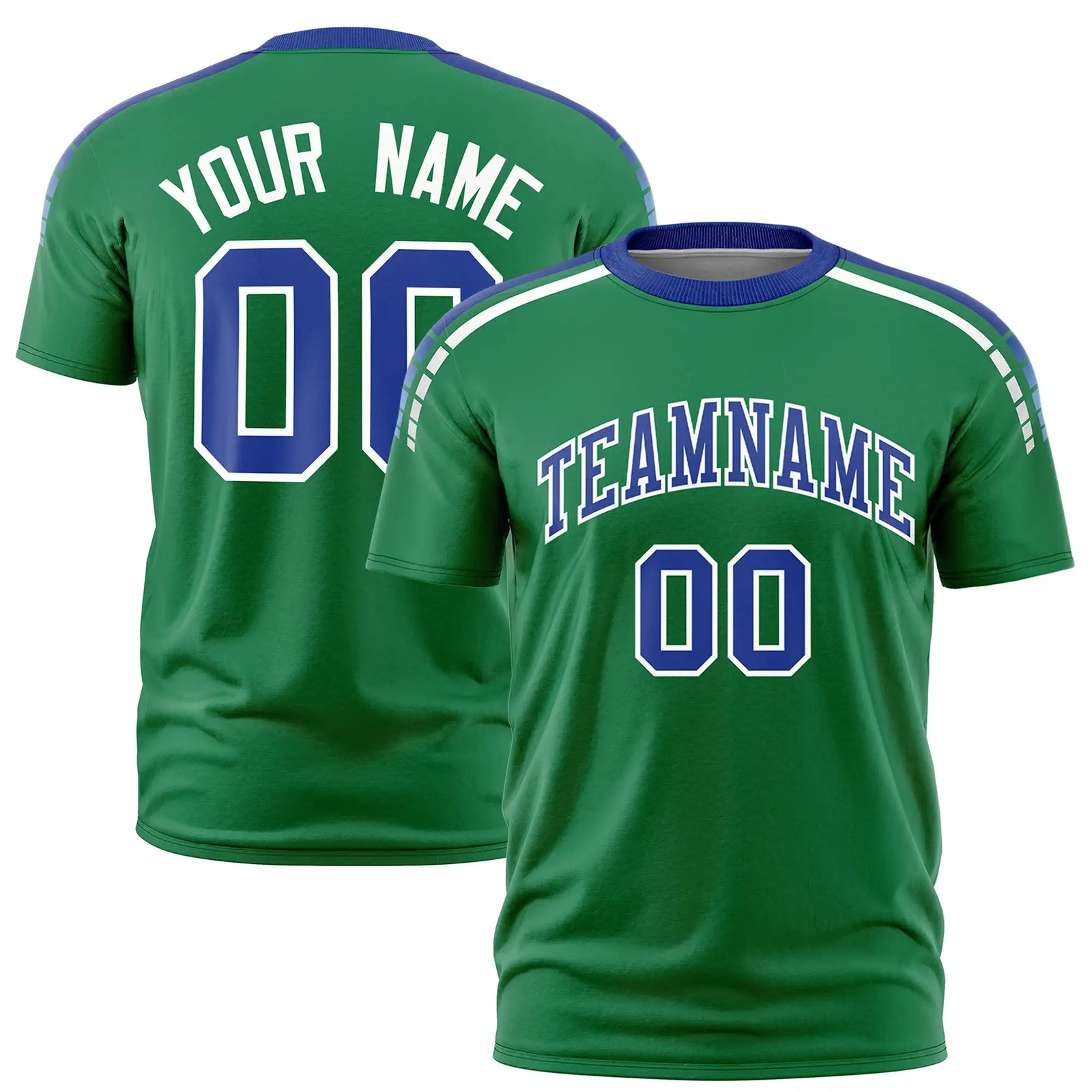 Custom Kelly Green Royal Blue-White Performance T-Shirt