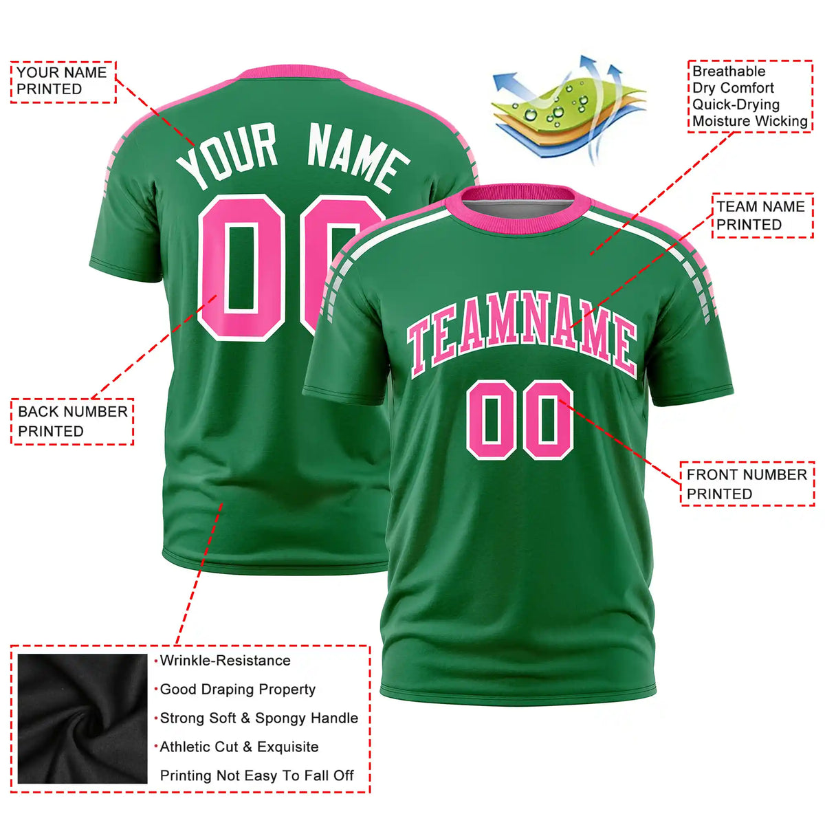 Custom Kelly Green Pink-White Performance T-Shirt