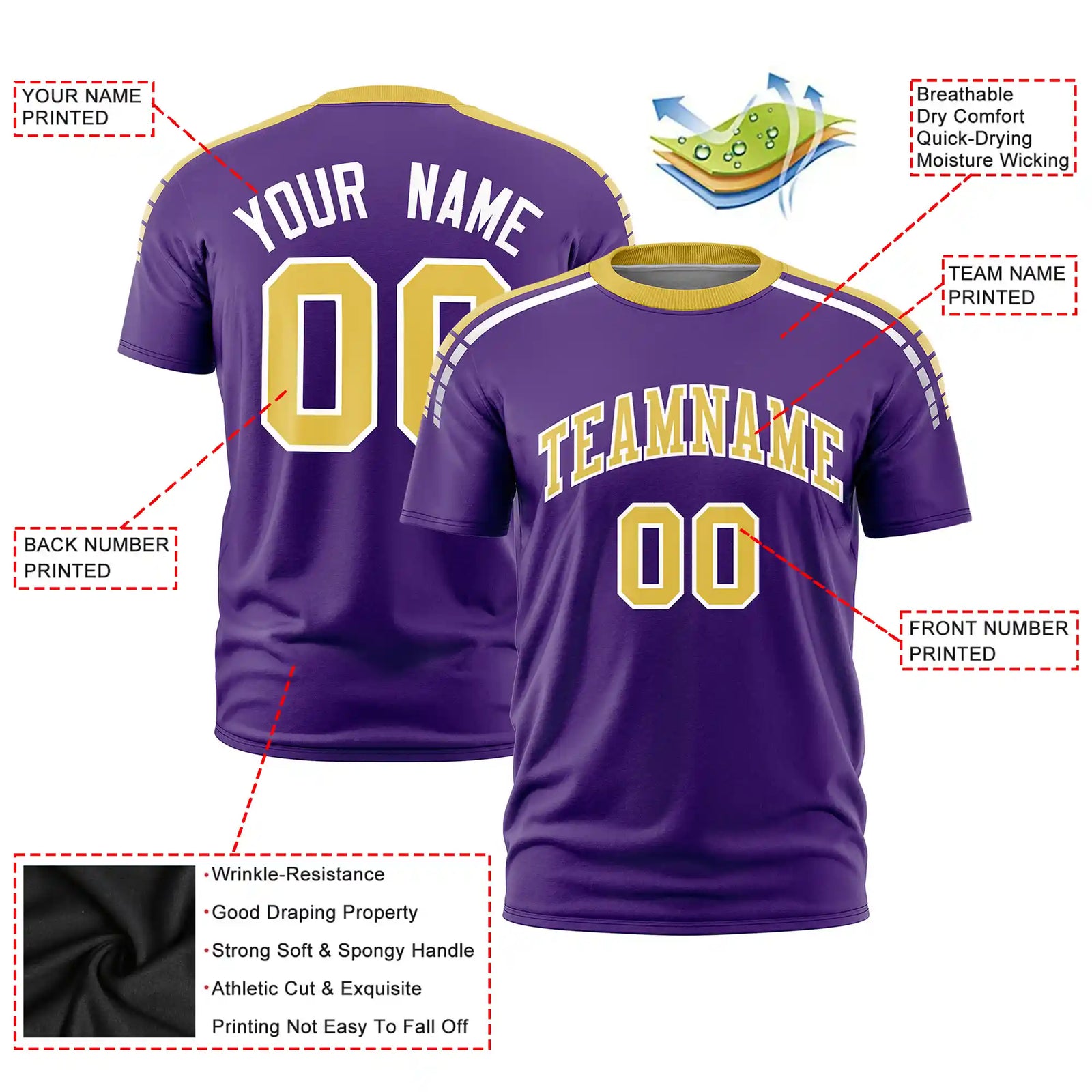 Custom Purple Old Gold-White Performance T-Shirt