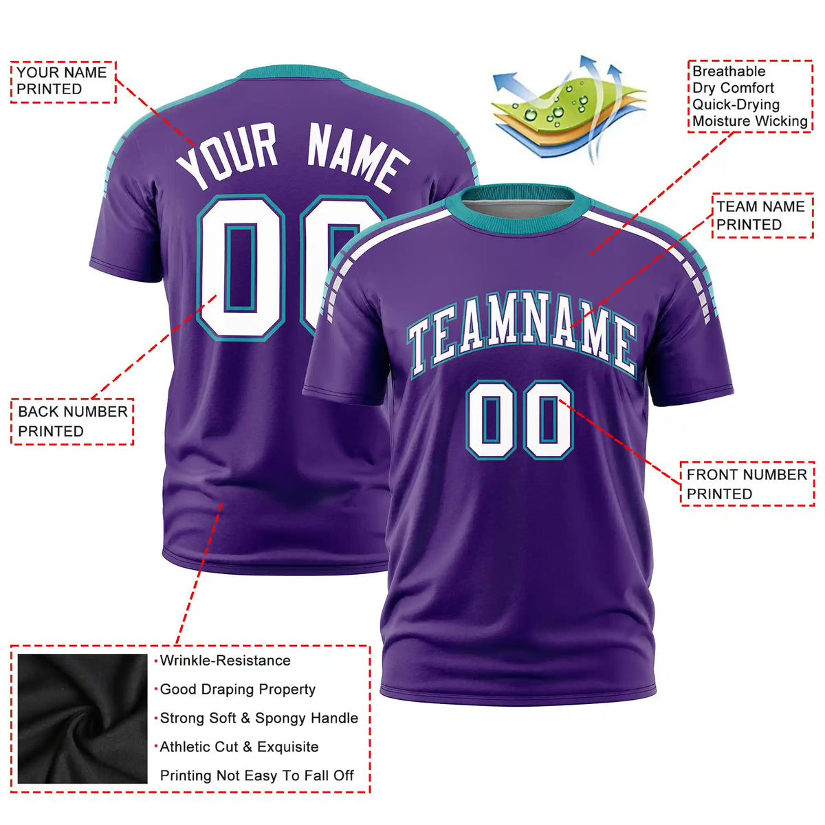 Custom Purple Aqua-White Performance T-Shirt