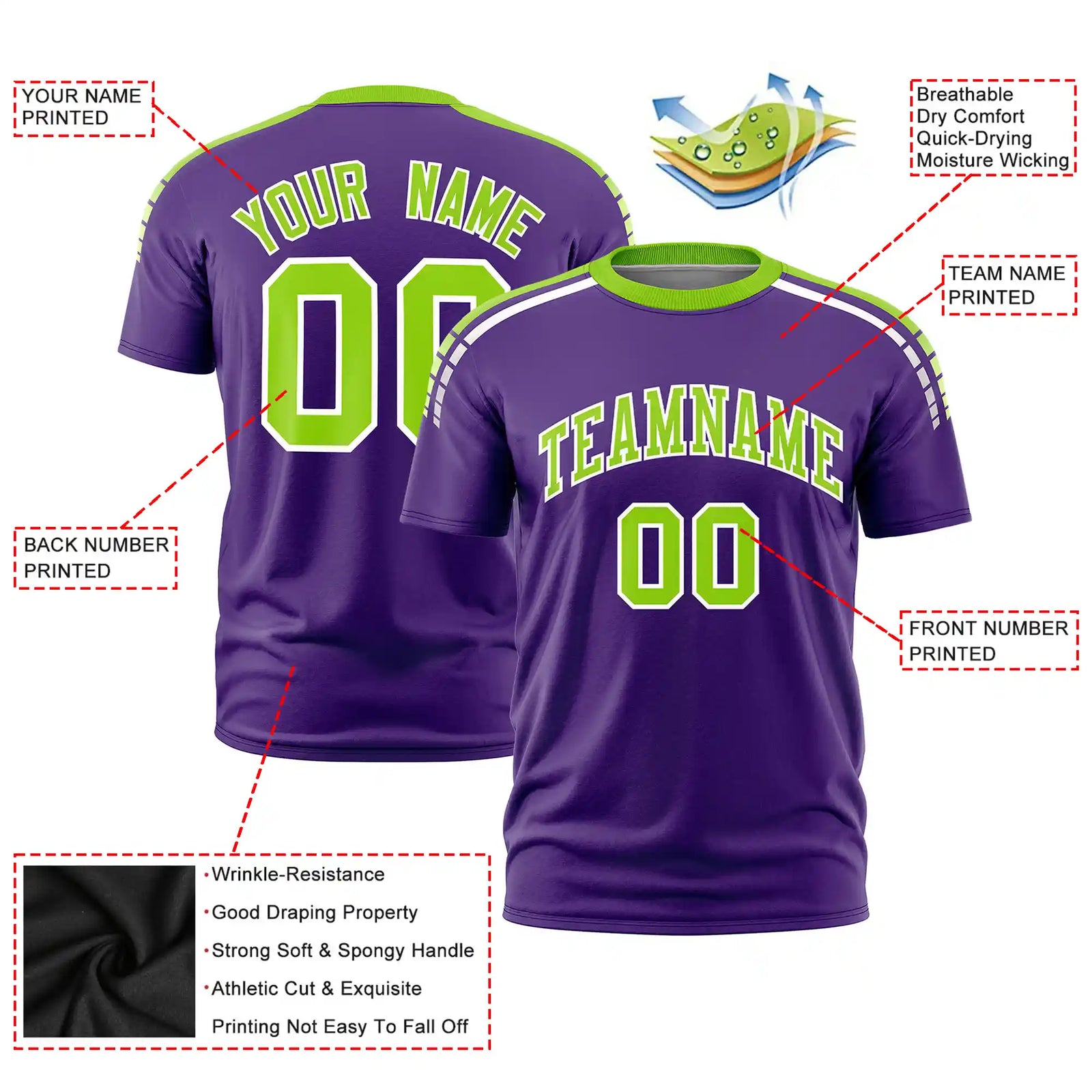 Custom Purple Neon Green-White Performance T-Shirt